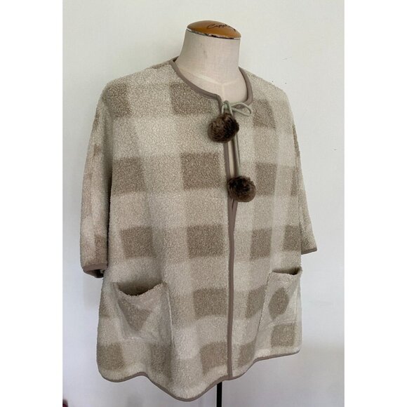 PARASUCO Beige Brown Plaid Sherpa Cape Shawl Poncho Jacket New with Tags Sz L/XL - Picture 1 of 13